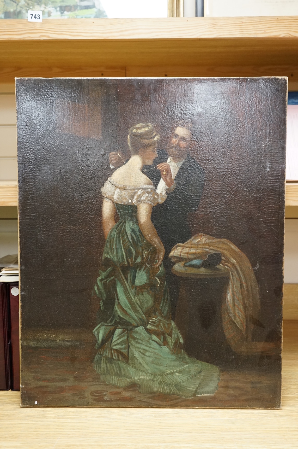 Late 19th century School, oil on canvas, ‘The Diamond Necklace’, unsigned, 69 x 56cm, unframed. Condition - fair to good